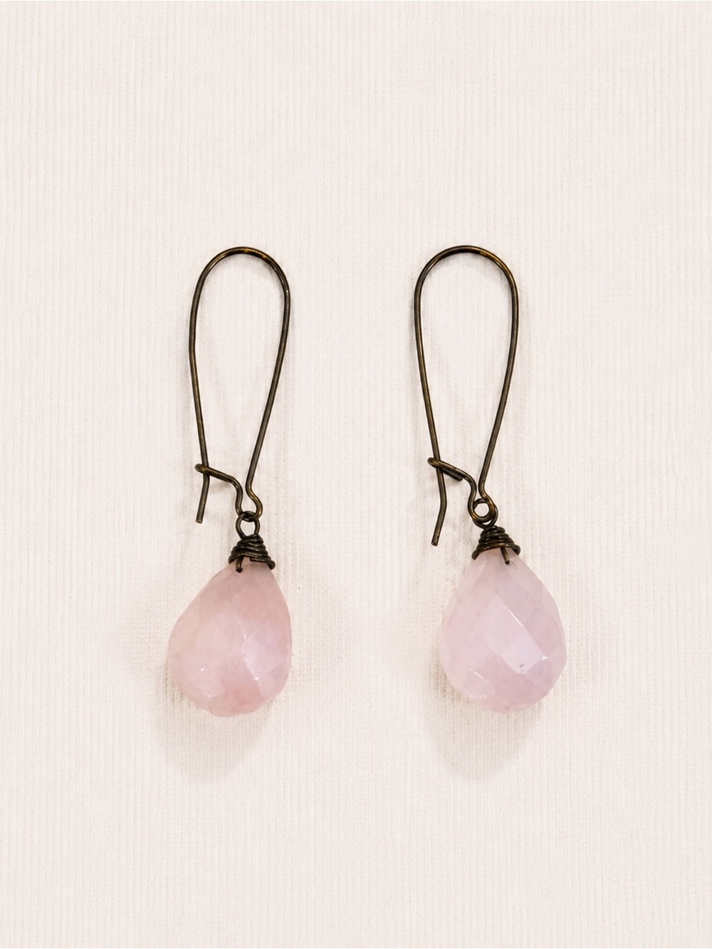 ✨ Rose Quartz Teardrop Dangle Earrings Pink Gemstone Wire Wrapped Boho ✨